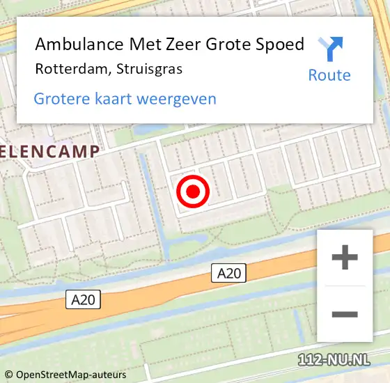 Locatie op kaart van de 112 melding: Ambulance Met Zeer Grote Spoed Naar Rotterdam, Struisgras op 3 oktober 2024 22:30