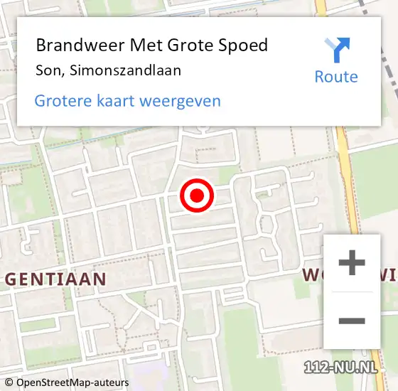 Locatie op kaart van de 112 melding: Brandweer Met Grote Spoed Naar Son, Simonszandlaan op 3 oktober 2024 22:49