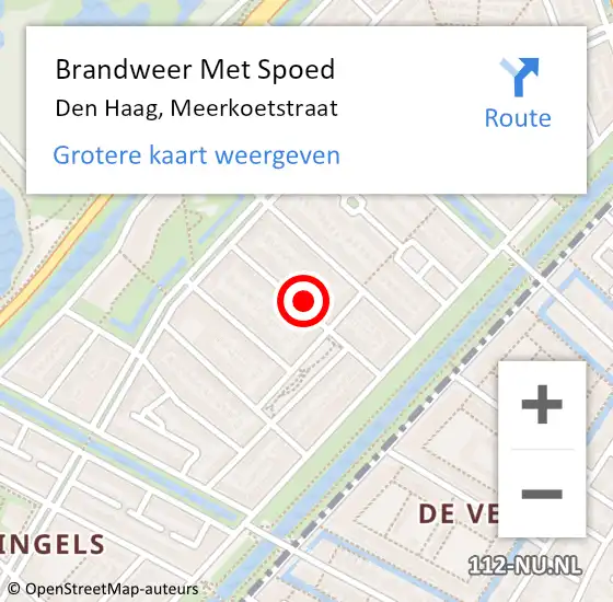 Locatie op kaart van de 112 melding: Brandweer Met Spoed Naar Den Haag, Meerkoetstraat op 3 oktober 2024 22:49