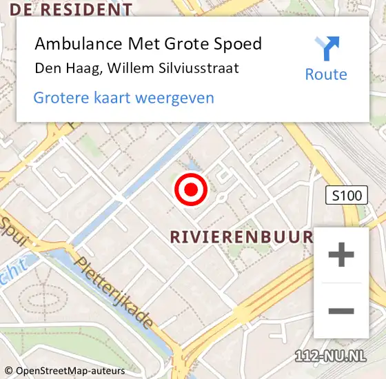 Locatie op kaart van de 112 melding: Ambulance Met Grote Spoed Naar Den Haag, Willem Silviusstraat op 3 oktober 2024 22:57