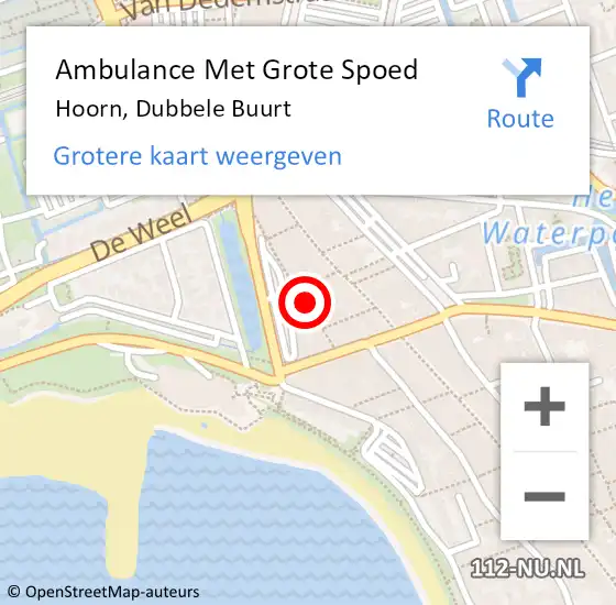 Locatie op kaart van de 112 melding: Ambulance Met Grote Spoed Naar Hoorn, Dubbele Buurt op 3 oktober 2024 23:03