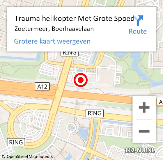 Locatie op kaart van de 112 melding: Trauma helikopter Met Grote Spoed Naar Zoetermeer, Boerhaavelaan op 3 oktober 2024 23:22