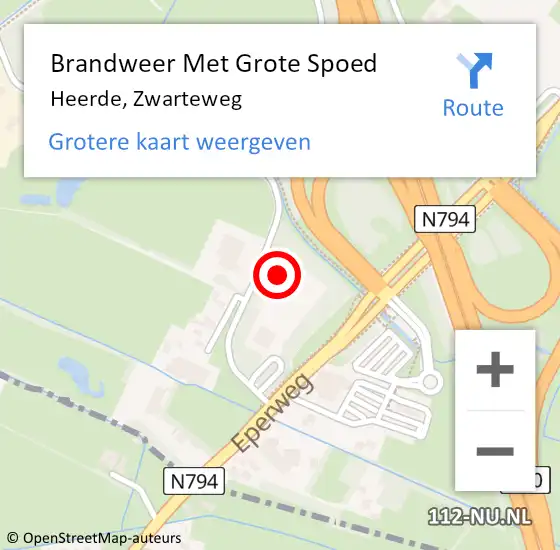 Locatie op kaart van de 112 melding: Brandweer Met Grote Spoed Naar Heerde, Zwarteweg op 3 oktober 2024 23:43