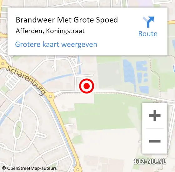 Locatie op kaart van de 112 melding: Brandweer Met Grote Spoed Naar Afferden, Koningstraat op 4 oktober 2024 00:03