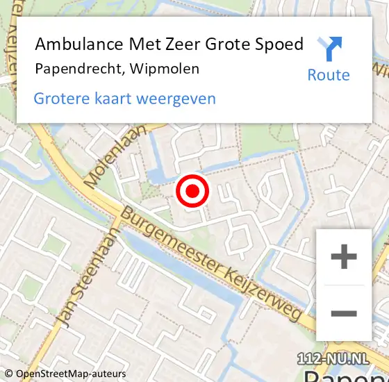 Locatie op kaart van de 112 melding: Ambulance Met Zeer Grote Spoed Naar Papendrecht, Wipmolen op 4 oktober 2024 01:18