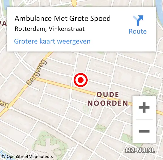 Locatie op kaart van de 112 melding: Ambulance Met Grote Spoed Naar Rotterdam, Vinkenstraat op 4 oktober 2024 02:18