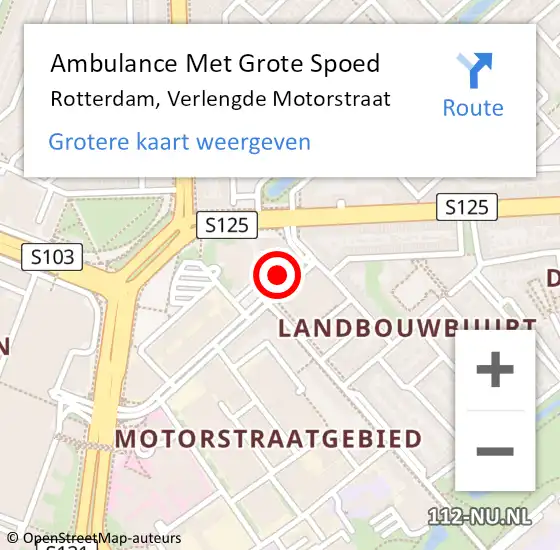 Locatie op kaart van de 112 melding: Ambulance Met Grote Spoed Naar Rotterdam, Verlengde Motorstraat op 4 oktober 2024 03:35