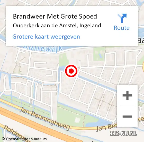 Locatie op kaart van de 112 melding: Brandweer Met Grote Spoed Naar Ouderkerk aan de Amstel, Ingeland op 4 oktober 2024 05:17