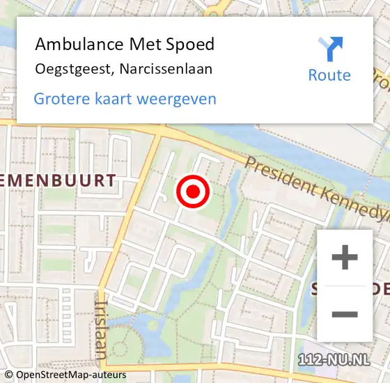 Locatie op kaart van de 112 melding: Ambulance Met Spoed Naar Oegstgeest, Narcissenlaan op 4 oktober 2024 05:29