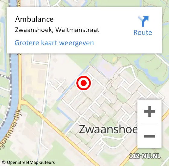 Locatie op kaart van de 112 melding: Ambulance Zwaanshoek, Waltmanstraat op 4 oktober 2024 05:36