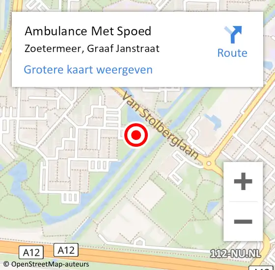 Locatie op kaart van de 112 melding: Ambulance Met Spoed Naar Zoetermeer, Graaf Janstraat op 4 oktober 2024 05:50