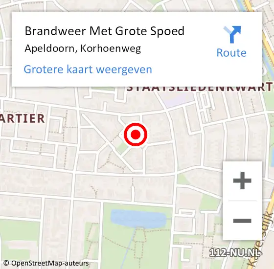 Locatie op kaart van de 112 melding: Brandweer Met Grote Spoed Naar Apeldoorn, Korhoenweg op 4 oktober 2024 06:20