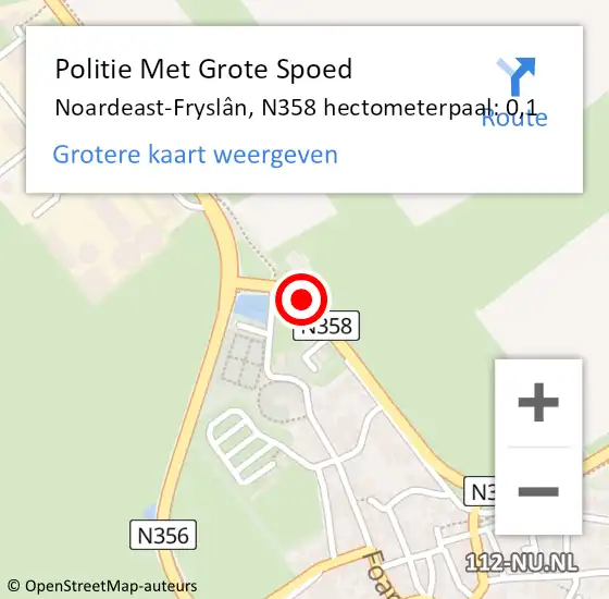 Locatie op kaart van de 112 melding: Politie Met Grote Spoed Naar Noardeast-Fryslân, N358 hectometerpaal: 0,1 op 4 oktober 2024 07:47