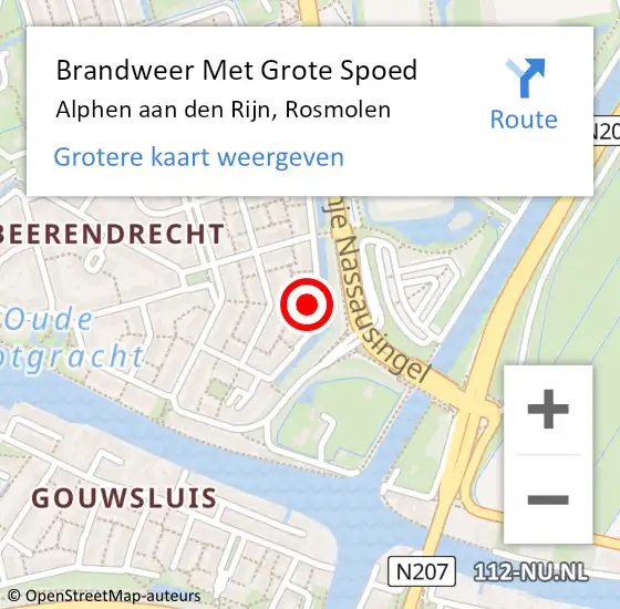 Locatie op kaart van de 112 melding: Brandweer Met Grote Spoed Naar Alphen aan den Rijn, Rosmolen op 4 oktober 2024 08:00