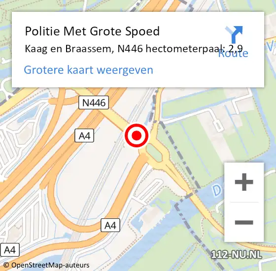 Locatie op kaart van de 112 melding: Politie Met Grote Spoed Naar Kaag en Braassem, N446 hectometerpaal: 2,9 op 4 oktober 2024 08:18