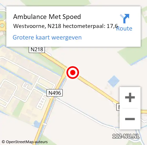 Locatie op kaart van de 112 melding: Ambulance Met Spoed Naar Westvoorne, N218 hectometerpaal: 17,6 op 4 oktober 2024 08:27