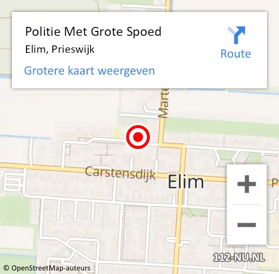 Locatie op kaart van de 112 melding: Politie Met Grote Spoed Naar Elim, Prieswijk op 4 oktober 2024 08:28