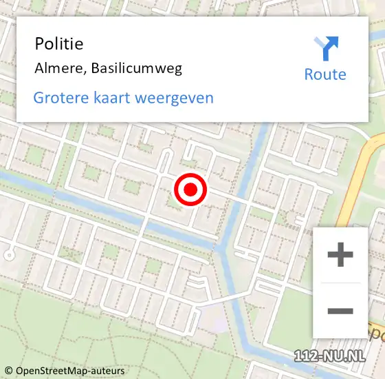 Locatie op kaart van de 112 melding: Politie Almere, Basilicumweg op 4 oktober 2024 08:32