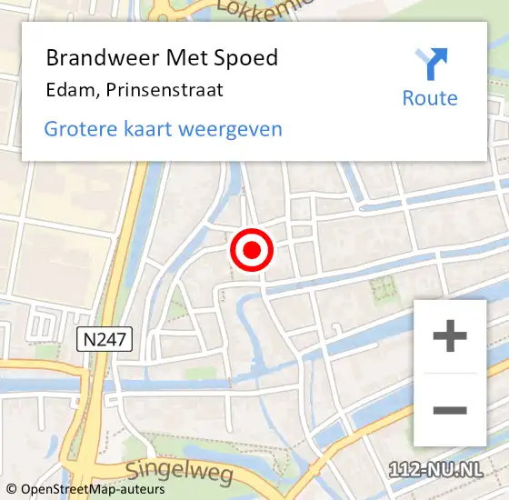 Locatie op kaart van de 112 melding: Brandweer Met Spoed Naar Edam, Prinsenstraat op 4 oktober 2024 08:36