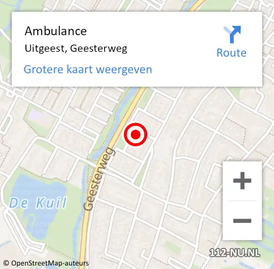 Locatie op kaart van de 112 melding: Ambulance Uitgeest, Geesterweg op 4 oktober 2024 08:46