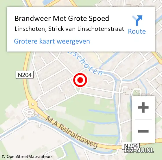 Locatie op kaart van de 112 melding: Brandweer Met Grote Spoed Naar Linschoten, Strick van Linschotenstraat op 4 oktober 2024 09:07