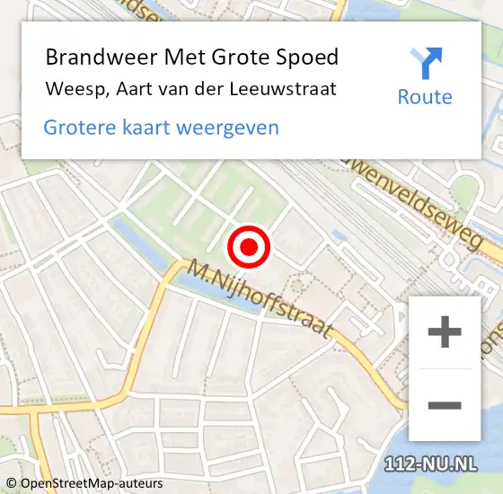 Locatie op kaart van de 112 melding: Brandweer Met Grote Spoed Naar Weesp, Aart van der Leeuwstraat op 4 oktober 2024 09:18