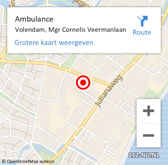 Locatie op kaart van de 112 melding: Ambulance Volendam, Mgr Cornelis Veermanlaan op 4 oktober 2024 09:20