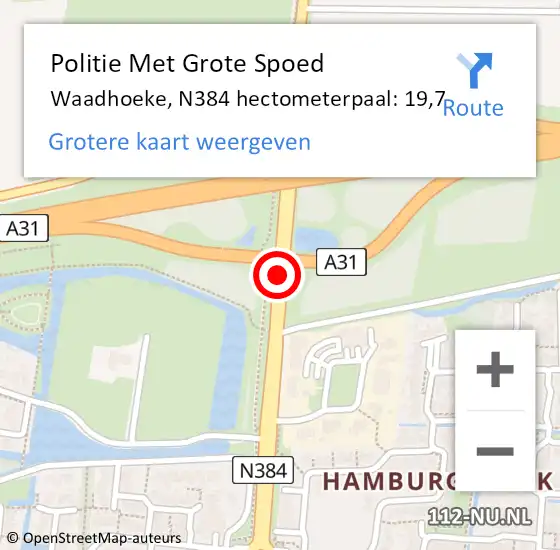 Locatie op kaart van de 112 melding: Politie Met Grote Spoed Naar Waadhoeke, N384 hectometerpaal: 19,7 op 4 oktober 2024 09:34