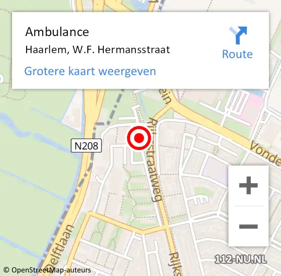 Locatie op kaart van de 112 melding: Ambulance Haarlem, W.F. Hermansstraat op 4 oktober 2024 09:41