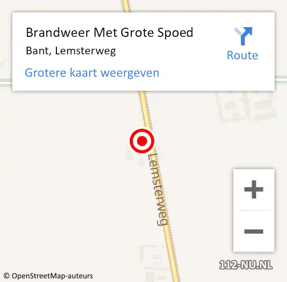 Locatie op kaart van de 112 melding: Brandweer Met Grote Spoed Naar Bant, Lemsterweg op 4 oktober 2024 09:45