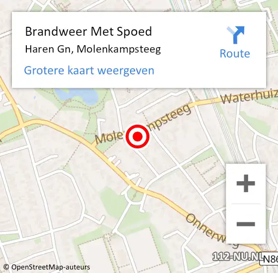 Locatie op kaart van de 112 melding: Brandweer Met Spoed Naar Haren Gn, Molenkampsteeg op 4 oktober 2024 09:48