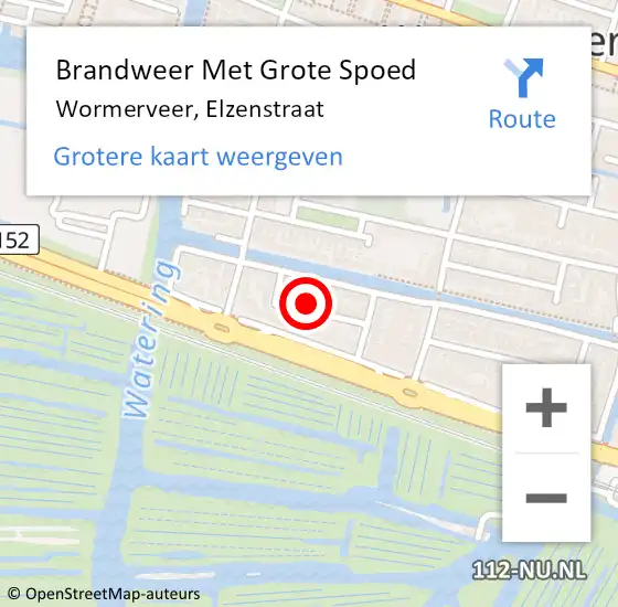 Locatie op kaart van de 112 melding: Brandweer Met Grote Spoed Naar Wormerveer, Elzenstraat op 4 oktober 2024 09:51