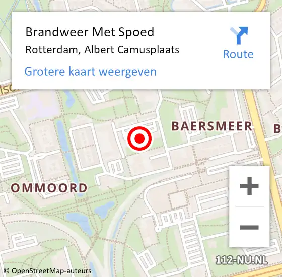 Locatie op kaart van de 112 melding: Brandweer Met Spoed Naar Rotterdam, Albert Camusplaats op 4 oktober 2024 09:54