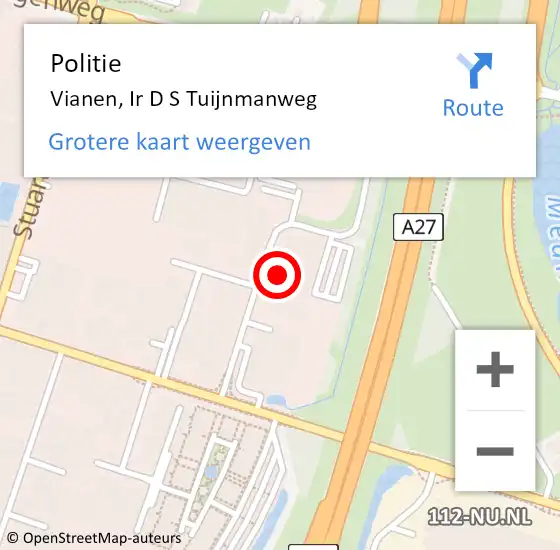 Locatie op kaart van de 112 melding: Politie Vianen, Ir D S Tuijnmanweg op 4 oktober 2024 09:55