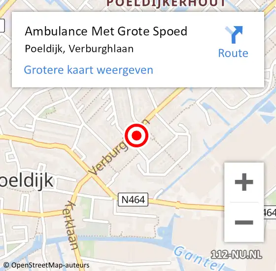 Locatie op kaart van de 112 melding: Ambulance Met Grote Spoed Naar Poeldijk, Verburghlaan op 4 oktober 2024 10:02