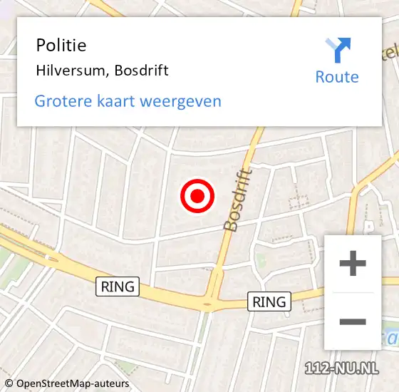 Locatie op kaart van de 112 melding: Politie Hilversum, Bosdrift op 4 oktober 2024 10:02