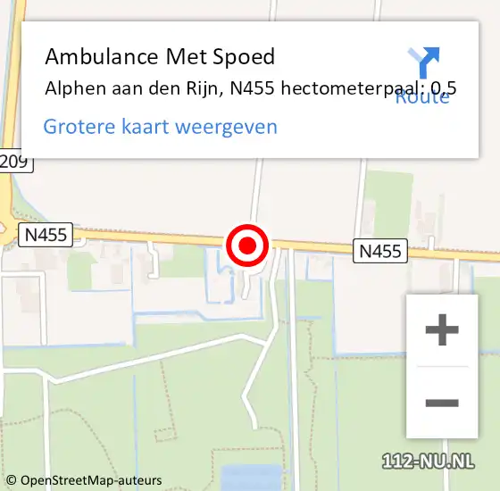 Locatie op kaart van de 112 melding: Ambulance Met Spoed Naar Alphen aan den Rijn, N455 hectometerpaal: 0,5 op 4 oktober 2024 10:09