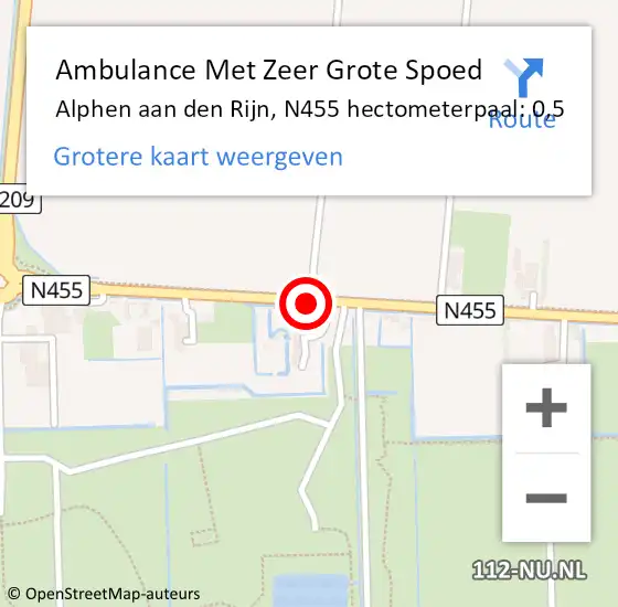 Locatie op kaart van de 112 melding: Ambulance Met Zeer Grote Spoed Naar Alphen aan den Rijn, N455 hectometerpaal: 0,5 op 4 oktober 2024 10:13