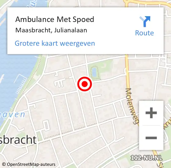 Locatie op kaart van de 112 melding: Ambulance Met Spoed Naar Maasbracht, Julianalaan op 4 oktober 2024 10:17