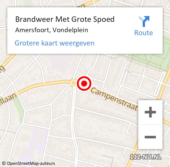 Locatie op kaart van de 112 melding: Brandweer Met Grote Spoed Naar Amersfoort, Vondelplein op 4 oktober 2024 10:28