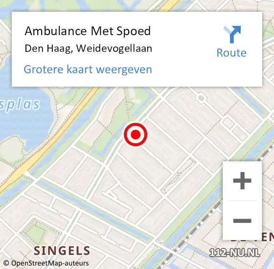 Locatie op kaart van de 112 melding: Ambulance Met Spoed Naar Den Haag, Weidevogellaan op 4 oktober 2024 10:37