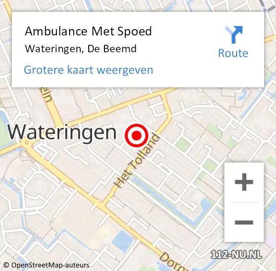 Locatie op kaart van de 112 melding: Ambulance Met Spoed Naar Wateringen, De Beemd op 4 oktober 2024 11:00