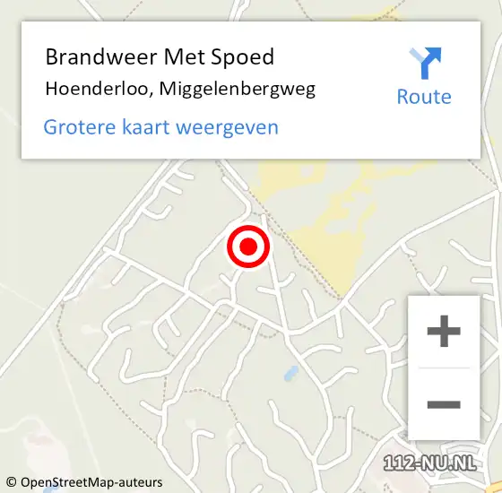 Locatie op kaart van de 112 melding: Brandweer Met Spoed Naar Hoenderloo, Miggelenbergweg op 4 oktober 2024 11:30