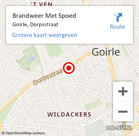 Locatie op kaart van de 112 melding: Brandweer Met Spoed Naar Goirle, Dorpsstraat op 4 oktober 2024 11:38