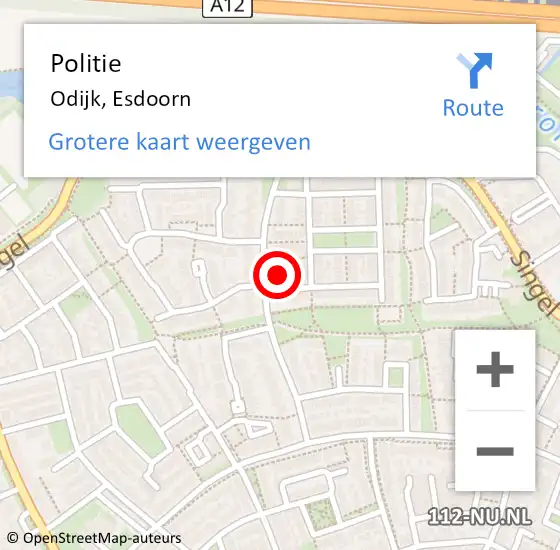 Locatie op kaart van de 112 melding: Politie Odijk, Esdoorn op 4 oktober 2024 11:45