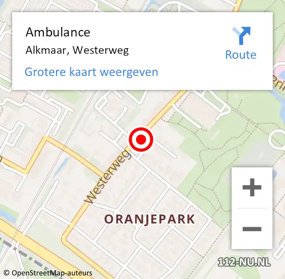 Locatie op kaart van de 112 melding: Ambulance Alkmaar, Westerweg op 4 oktober 2024 11:53