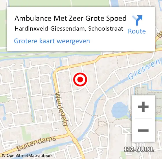 Locatie op kaart van de 112 melding: Ambulance Met Zeer Grote Spoed Naar Hardinxveld-Giessendam, Schoolstraat op 4 oktober 2024 11:56