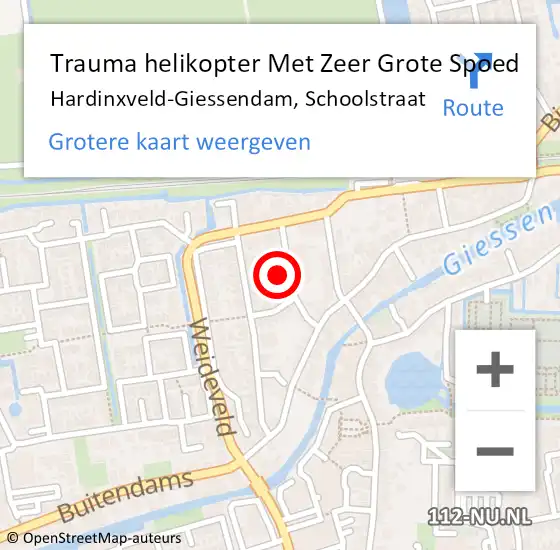 Locatie op kaart van de 112 melding: Trauma helikopter Met Zeer Grote Spoed Naar Hardinxveld-Giessendam, Schoolstraat op 4 oktober 2024 11:59