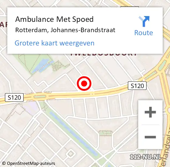 Locatie op kaart van de 112 melding: Ambulance Met Spoed Naar Rotterdam, Johannes-Brandstraat op 4 oktober 2024 12:19