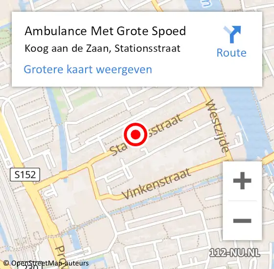 Locatie op kaart van de 112 melding: Ambulance Met Grote Spoed Naar Koog aan de Zaan, Stationsstraat op 4 oktober 2024 12:20